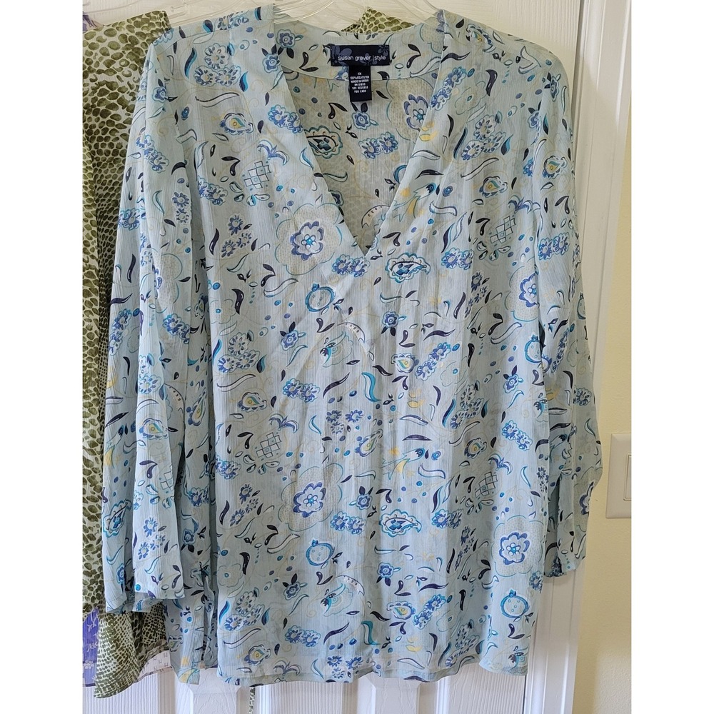 Susan Graver Style Tunic Tops 1X Sheer Lot Of 3 Purple Green Blue Longsleeve - Picture 3 of 16